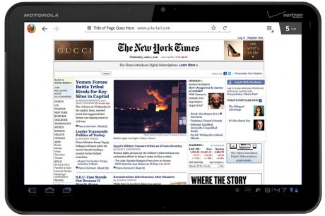 Firefox Fennec for Tablets - Honeycomb: Fullscreen internet