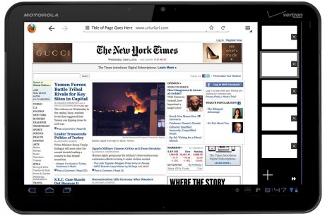 Firefox Fennec for Tablets - Honeycomb: Open Windows Right