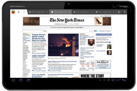 Firefox Fennec for Tablets - Honeycomb: Top Browser Tabs